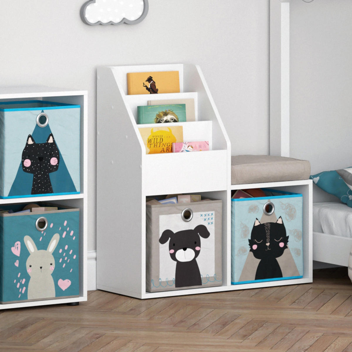 KINDERREGAL Luigi Weiß 72 x 79 cm Mini, mit 2 Faltboxen opt.4 - Weiß, Holzwerkstoff (30.9/79/72cm) - Vicco