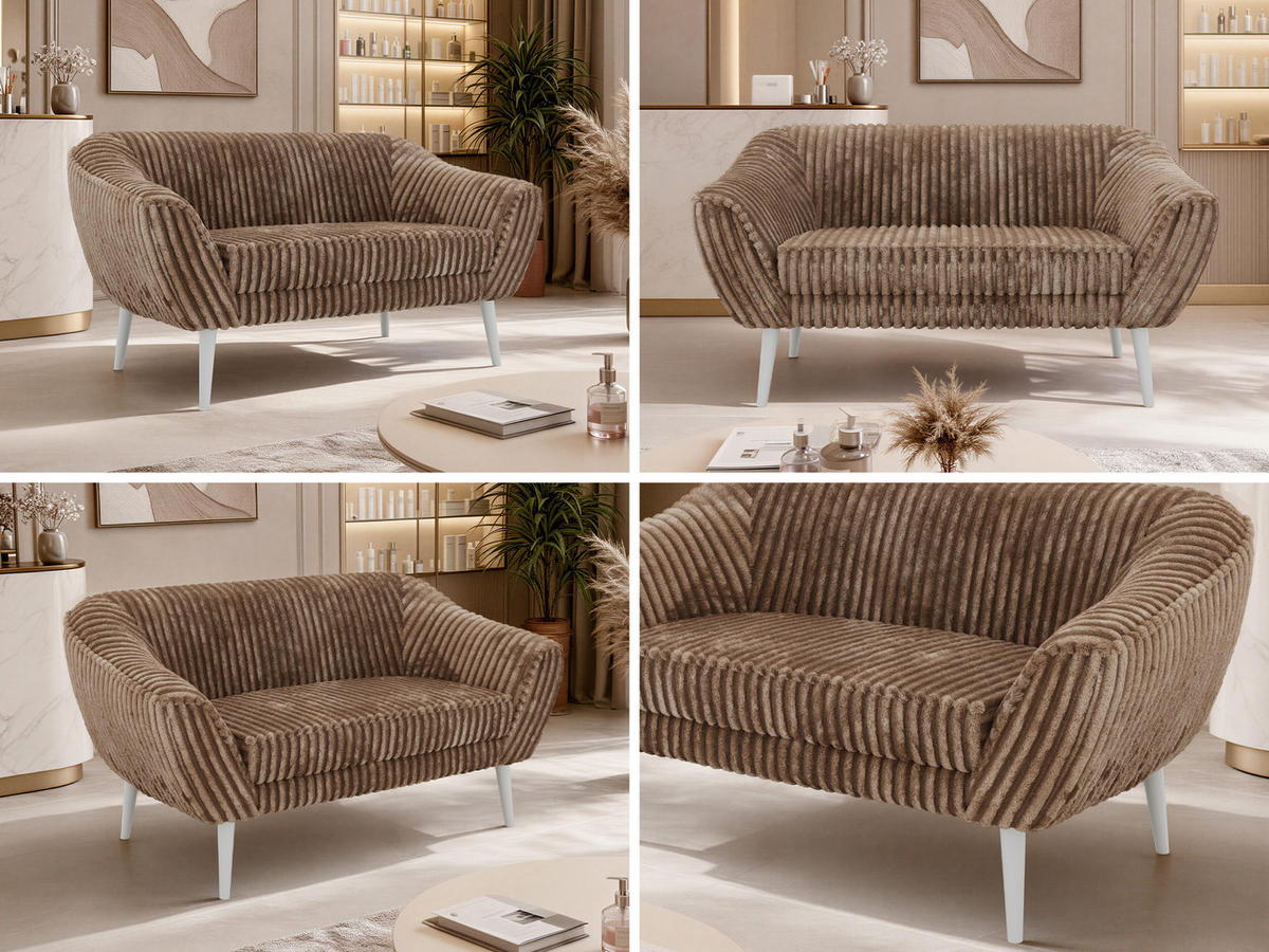 2-SITZER-SOFA PIRS - Braun Cord - Weiße Beine - Braun/Weiß, Holzwerkstoff/Textil (140/75/74cm) - MKS