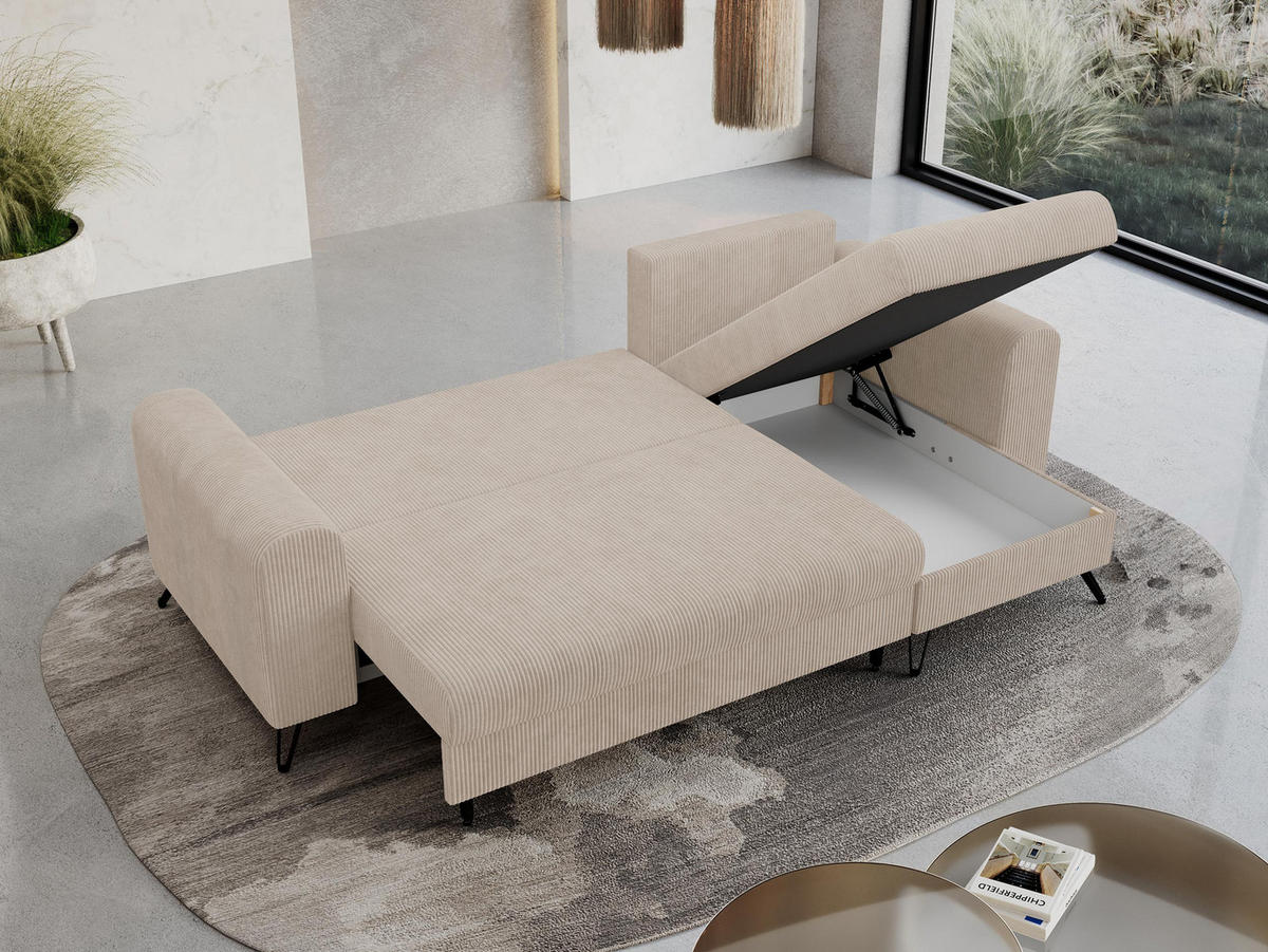 ECKSOFA Hugo Cord Beige - Beige/Schwarz, Textil/Metall (242/140cm) - MKS