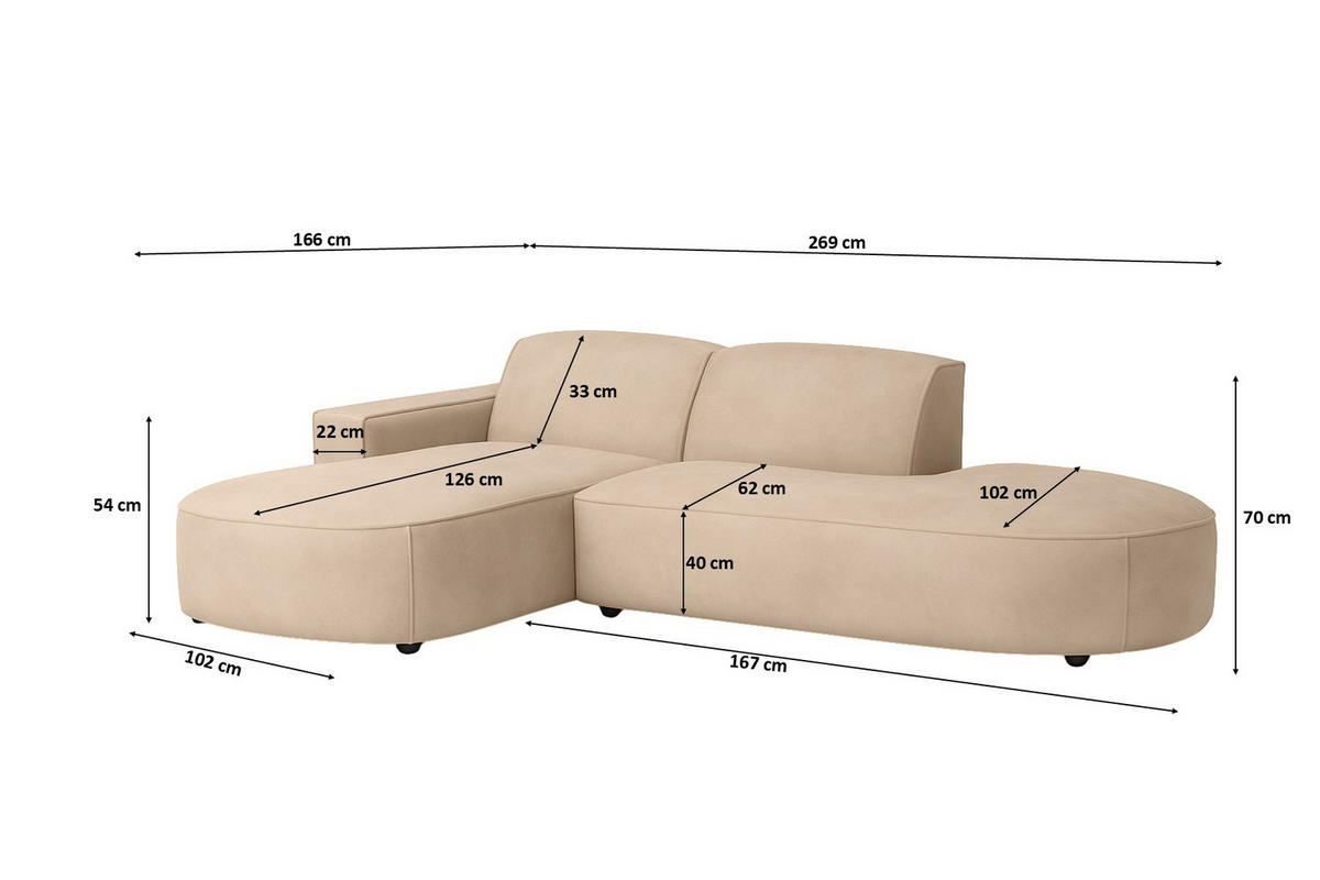 ECKSOFA Cursal Atelier, Stoff Salvador, Beige, Links - Beige, Holz (269/166cm) - Kaiser Möbel
