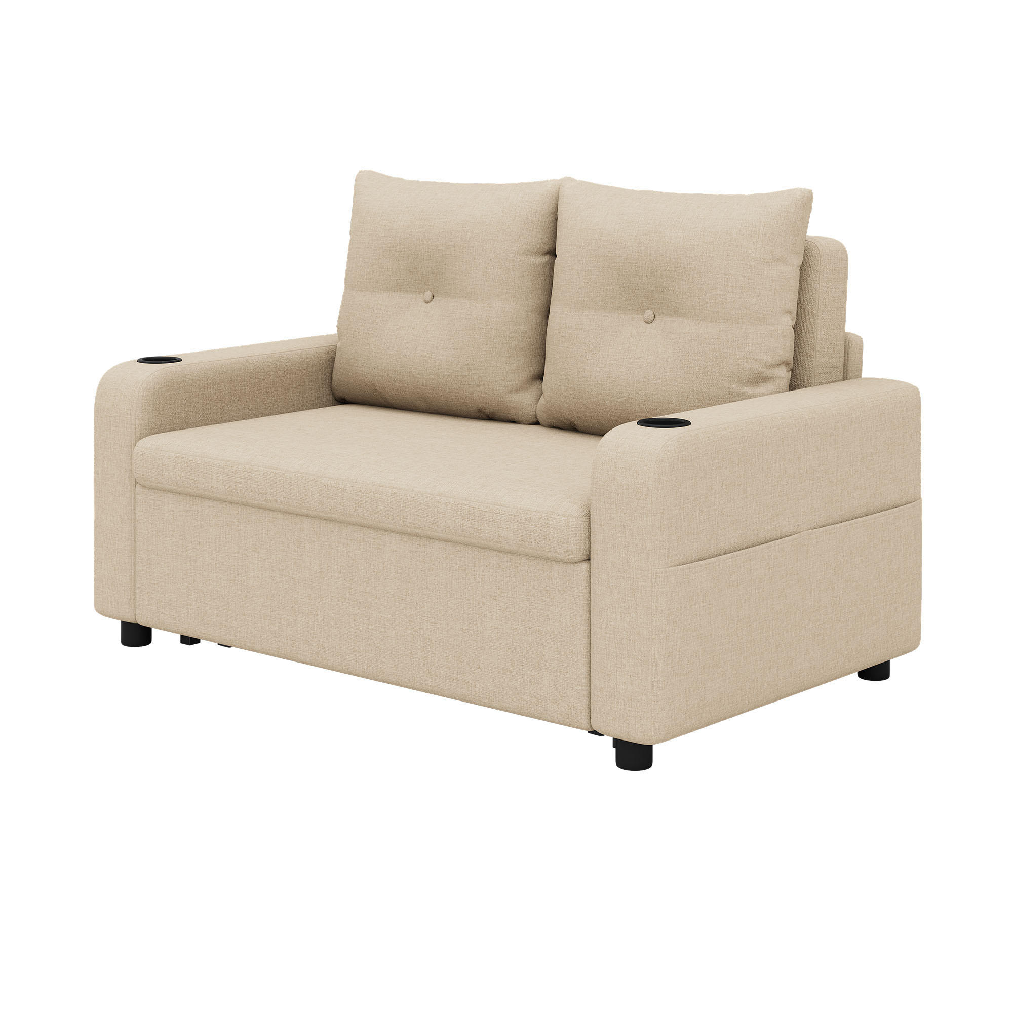 SCHLAFSOFA 3-in-1 Cotton-Linen mit USB-Anschluss und Getränkehaltern Beige 131/81/94 cm - Beige, Textil (81/94/131cm) - Redom