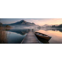 GLASBILD 125x50 cm Landschaft Berge See - Beige, Glas (125/50cm) - artissimo