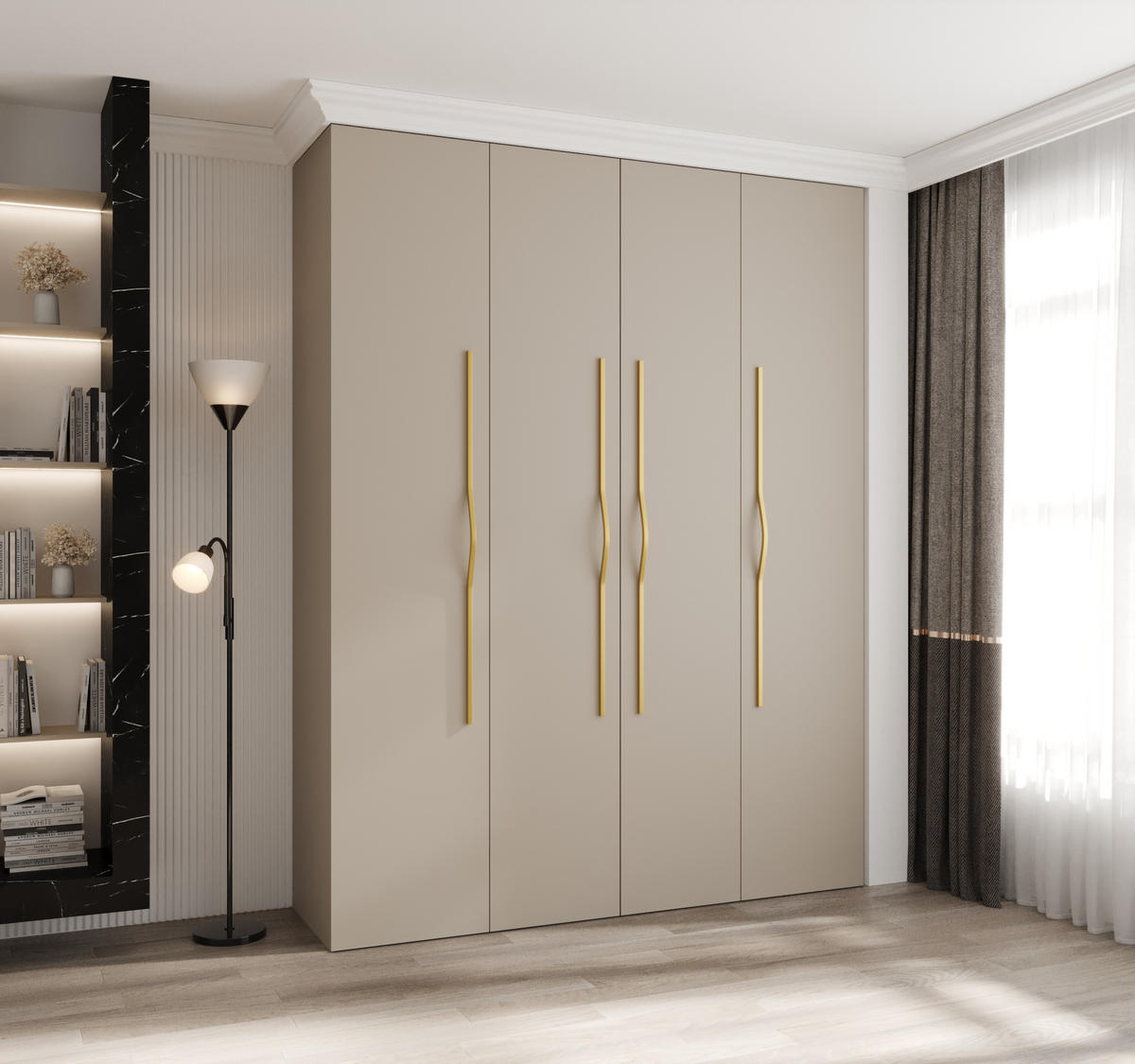 DREHTÜRENSCHRANK 245,5/190/40 4-türig - Kaschmir/Goldfarben, Holz/Metall (190/245.5/40cm) - Abiks Möbel