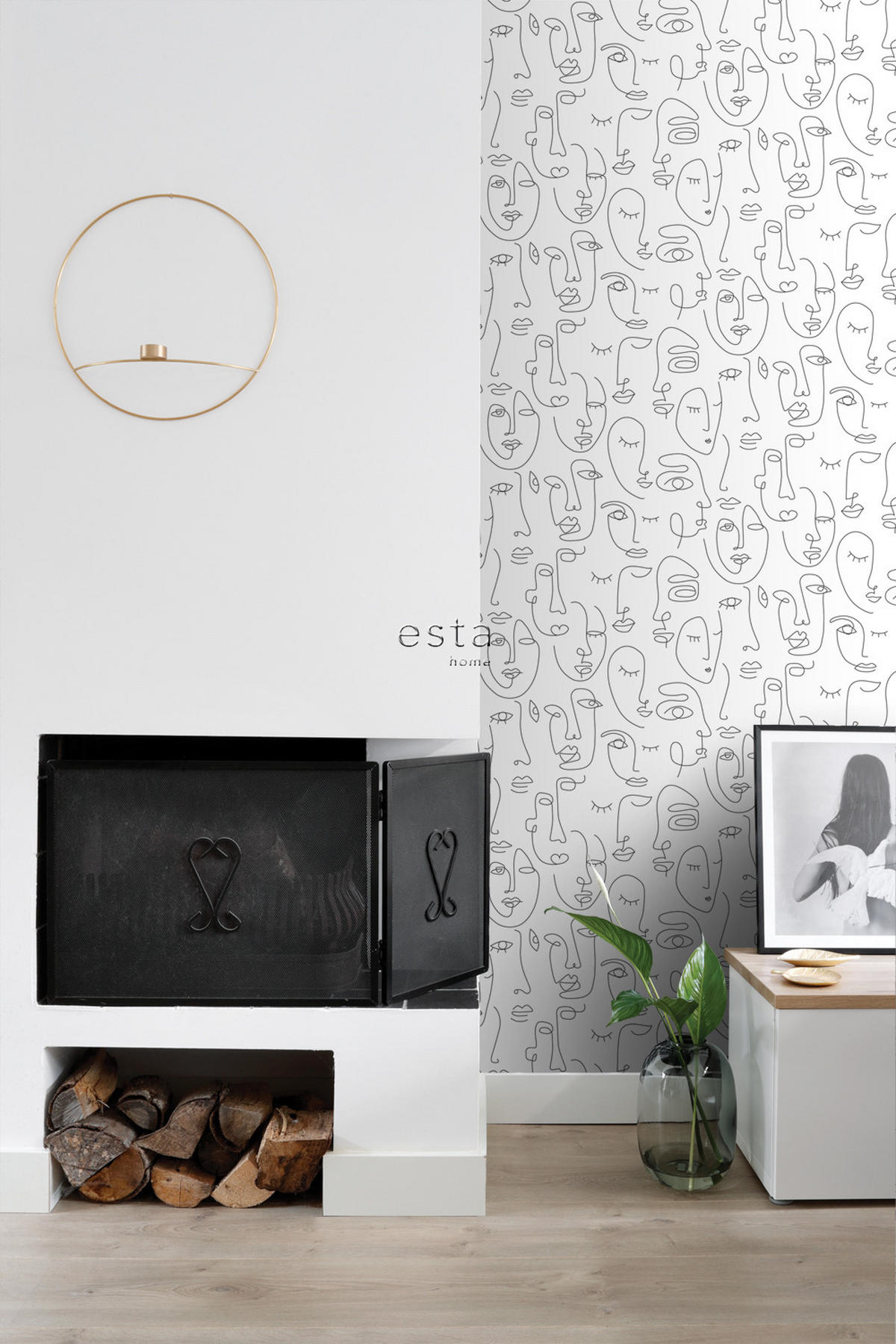 TAPETE Line Art Gesichter 53 cm x 10.05 m - Schwarz, Papier (53/1000cm) - ESTAhome