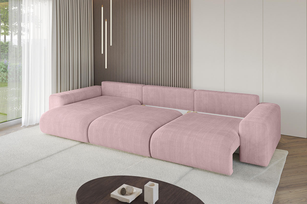 ECKSOFA Ottomane links ESKAR-L 364x176x84 Rosa Cord - Schwarz/Rosa, Holzwerkstoff/Kunststoff (364/176cm) - ALTDECOR