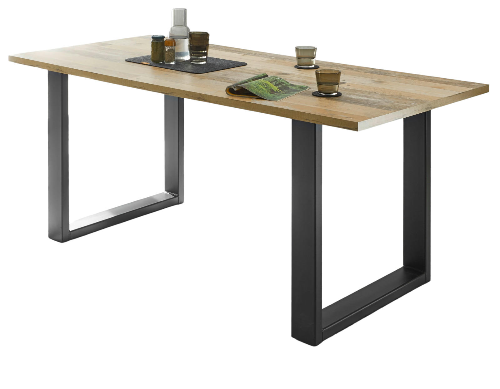 ESSTISCH Used Wood hell, anthrazit 180 cm, Küchentisch für 4-6 Personen - Anthrazit/Naturfarben, Holz/Metall (180/80/76cm) - Furn.Design