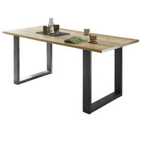 ESSTISCH Used Wood hell, anthrazit 180 cm, Küchentisch für 4-6 Personen - Anthrazit/Naturfarben, Holz/Metall (180/80/76cm) - Furn.Design