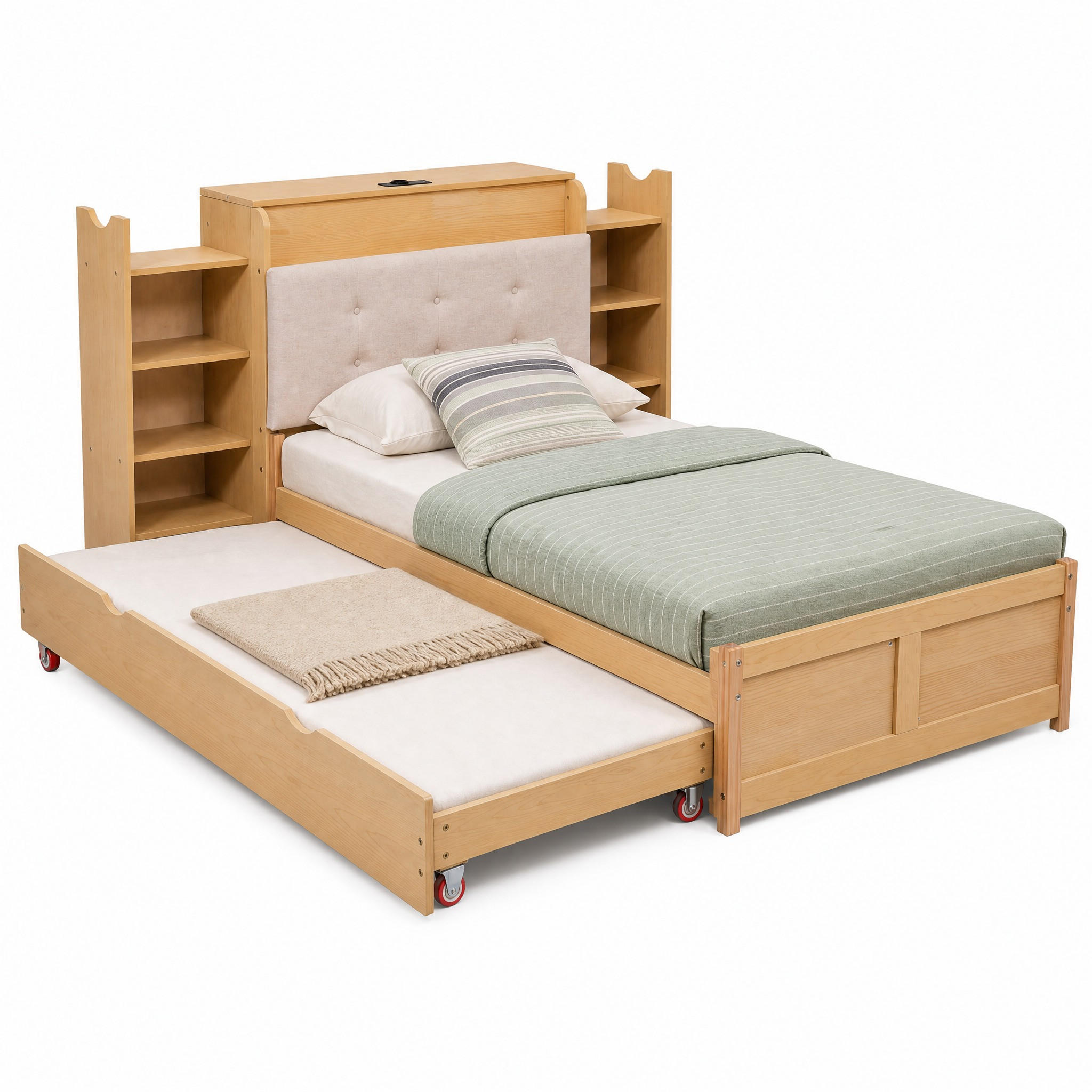 BETT mit Ausziehbett 90x200 cm Holzwerkstoff Natur - Braun, Holz (90/200cm) - Meubliv