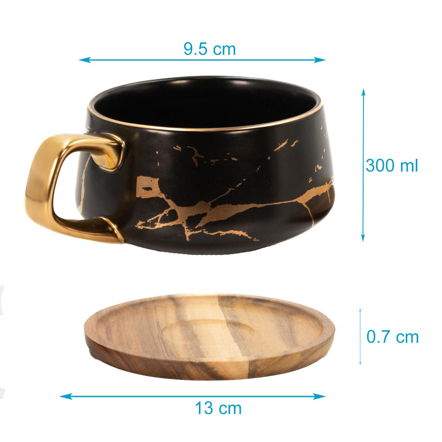 KAFFEETASSE Marmor Design 200 ml mit Untersetzer (6-tlg.) - Schwarz, Keramik (13/6.3/13cm) - Intirilife