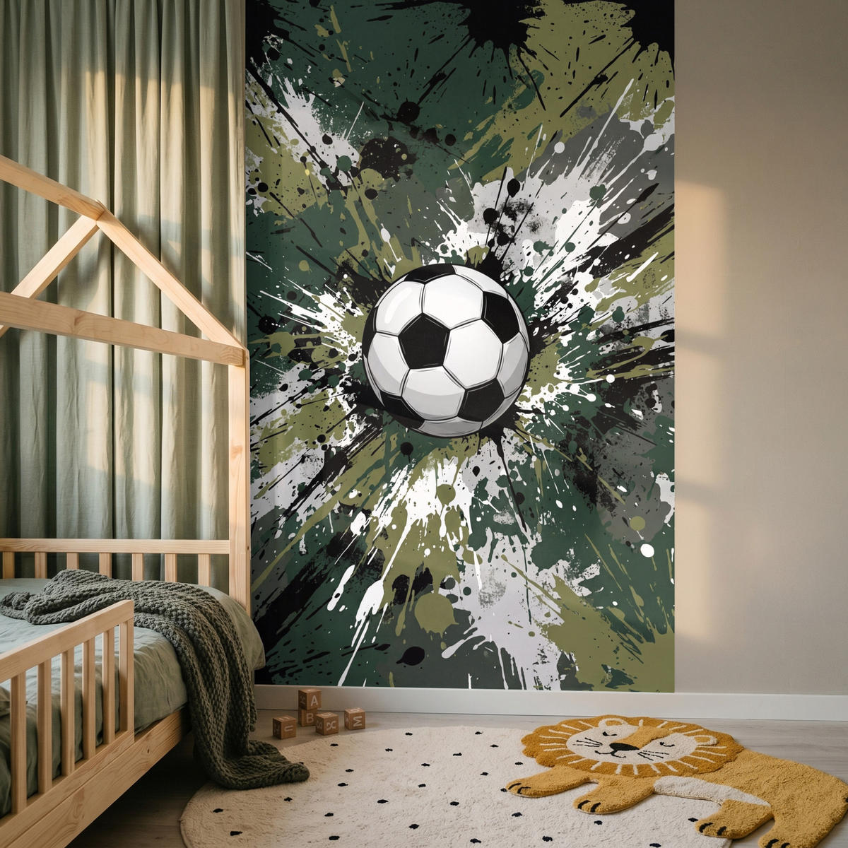 KINDERTAPETE - Fußball - Farbe - Spritzer - Grün - 140x220 cm - Dunkelgrün, Papier (140/220cm) - OnlyWow