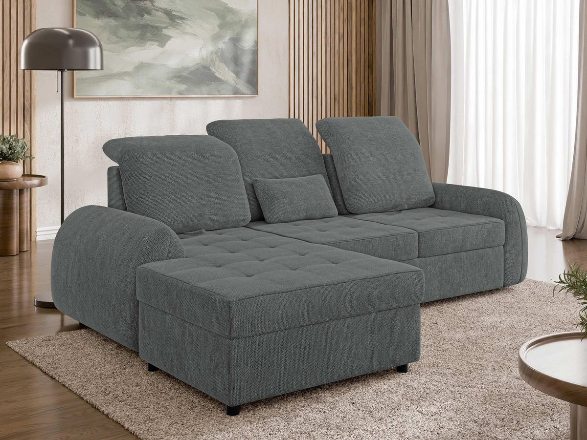 ECKSCHLAFSOFA Soreno, Seite: Links - Schwarz/Graphitfarben, Holz/Kunststoff (255/176cm) - MIRJAN24