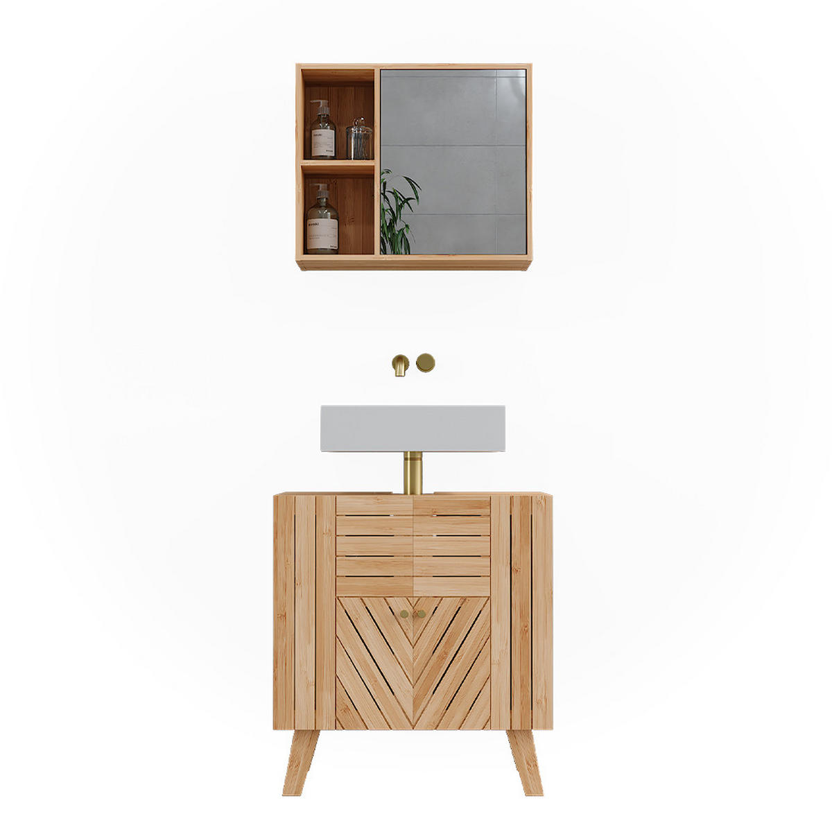 BADMÖBEL-SET Lucie Bambus 2 Teile - Grün, Holzwerkstoff (60/65/36cm) - Vicco