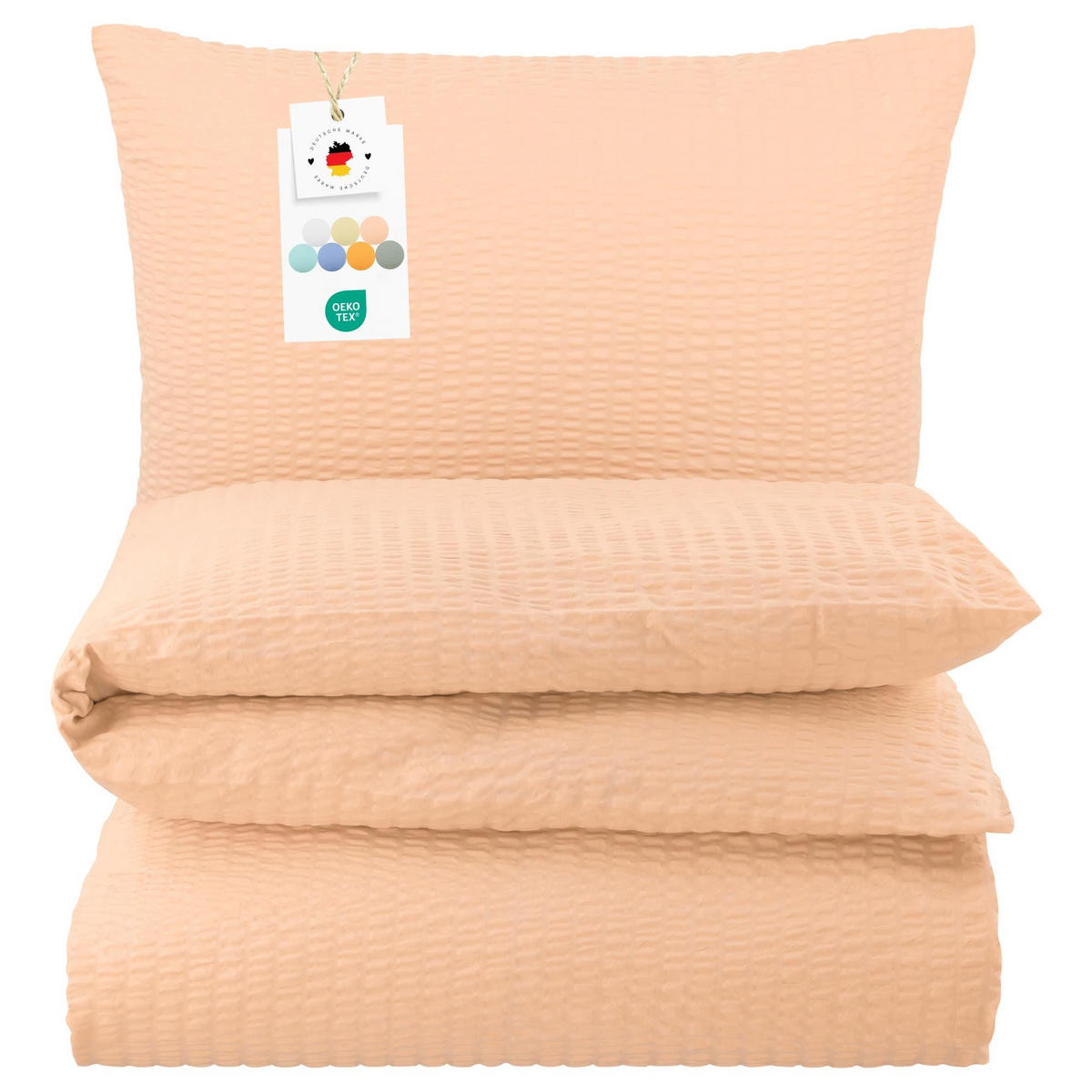 SEERSUCKER-BETTWÄSCHE 135x200 Uni Sommer Bettbezug Bügelfrei aus 100% Baumwolle, Bettbezüge einfarbig Apricot - Altrosa, Textil (135/200cm) - Carpe Sonno