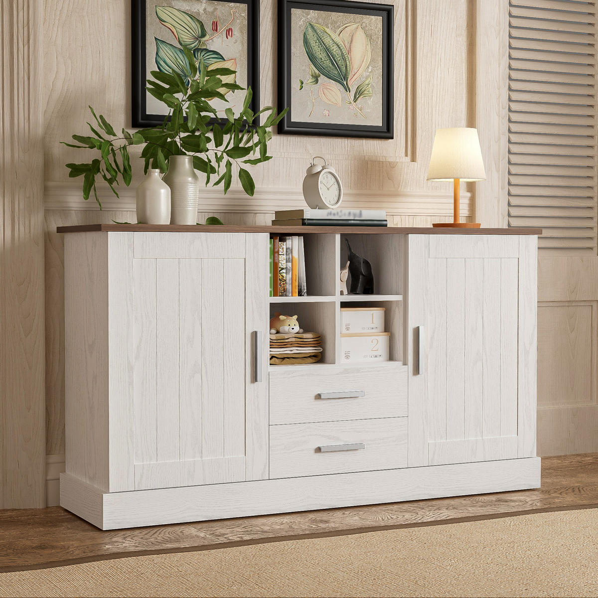 SIDEBOARD 140/40/79,5 cm aus Spanplatte mit Sanftschluss-Scharnieren Weiß/Braun - Braun, Holzwerkstoff (140/79.5/40cm) - Modenvie