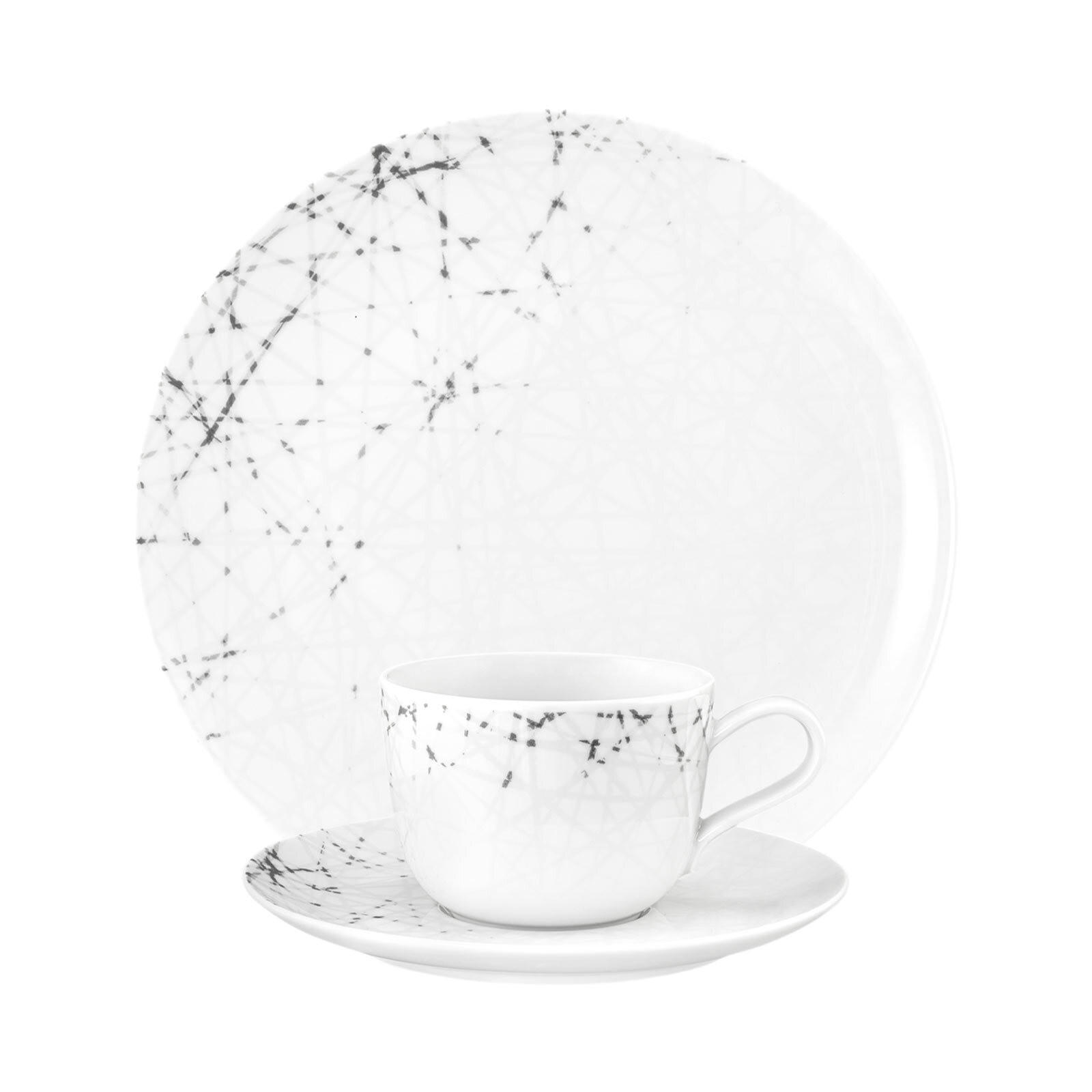 KAFFEESERVICE Liberty Brace weiß-grau 18er Set - Weiß/Grau, Keramik (1/1/1cm) - Seltmann Weiden