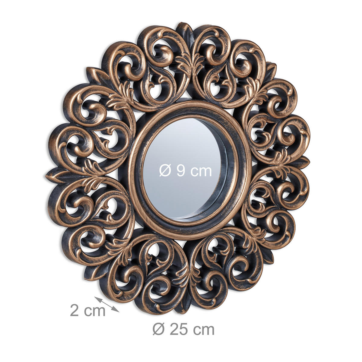 3 x zrkadlá - medená, plast/sklo (25/25/2cm) - Relaxdays