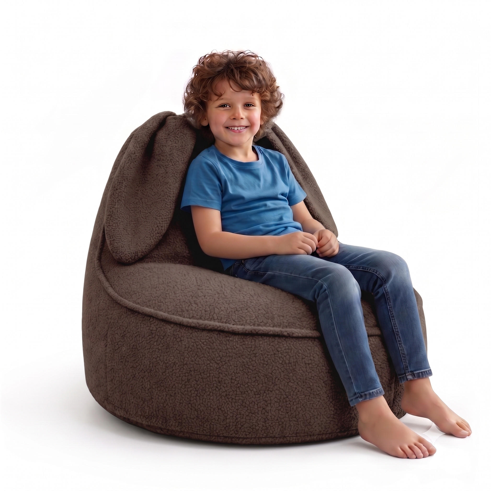 SITZSACK FÜR KINDER Hase 75/75/55 cm, weicher Bouclé 315 g/m², abnehmbarer Bezug, Cocoa Brown - Dunkelbraun, Textil (75/55/75cm) - Dreamroots