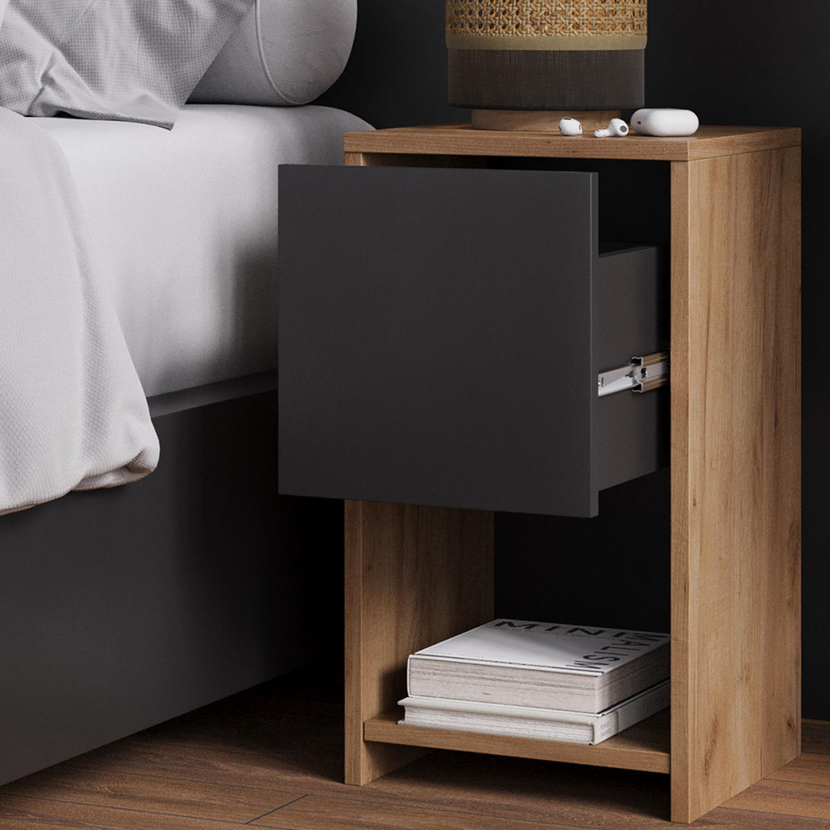 NACHTTISCH Evo Goldkraft Eiche/Anthrazit 2er Set - Honigeiche, Holzwerkstoff (30/55/30cm) - Vicco