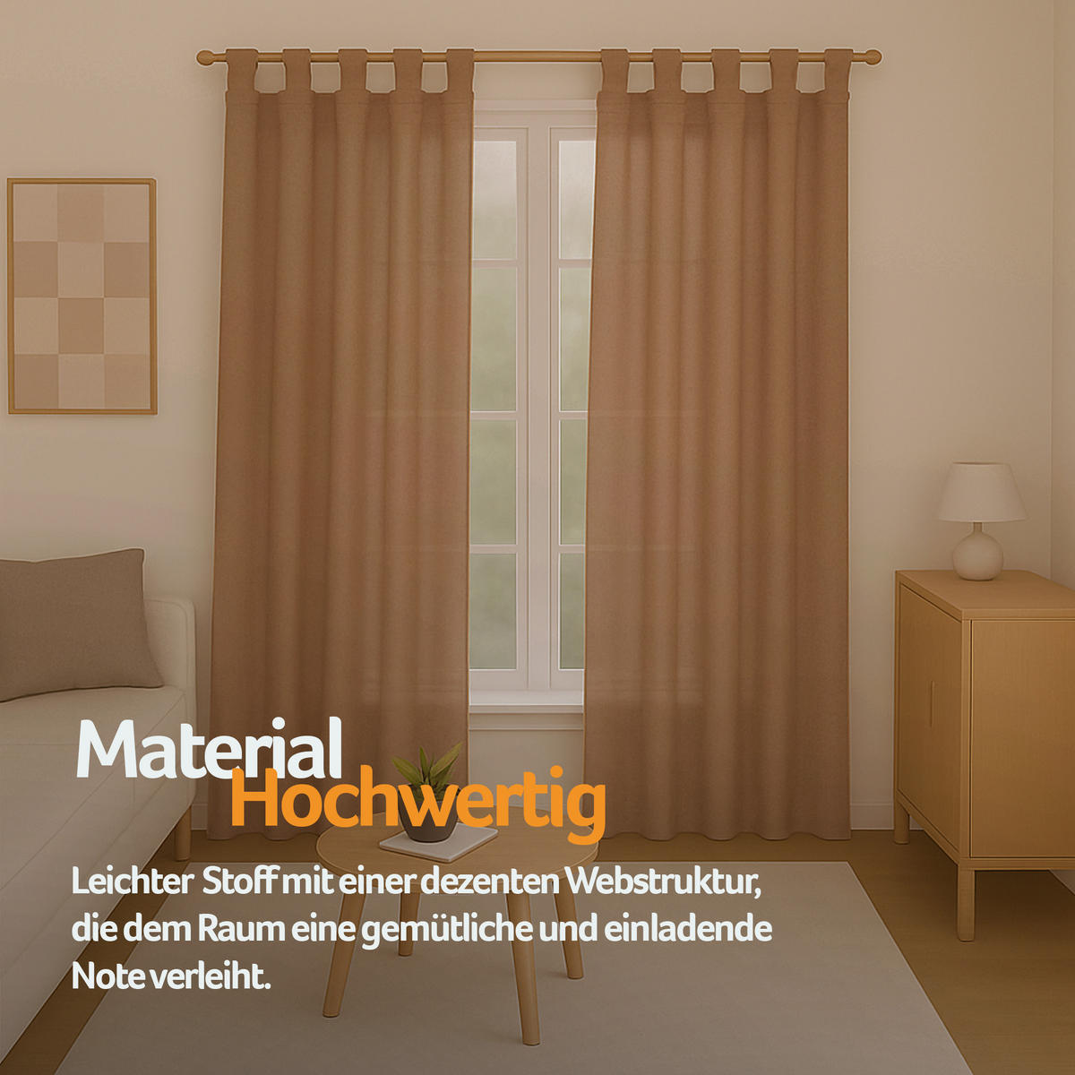 SCHLAUFENSCHAL blickdicht 140x175 cm Hellbraun 2er-Pack - Hellbraun, Textil (140/175cm)