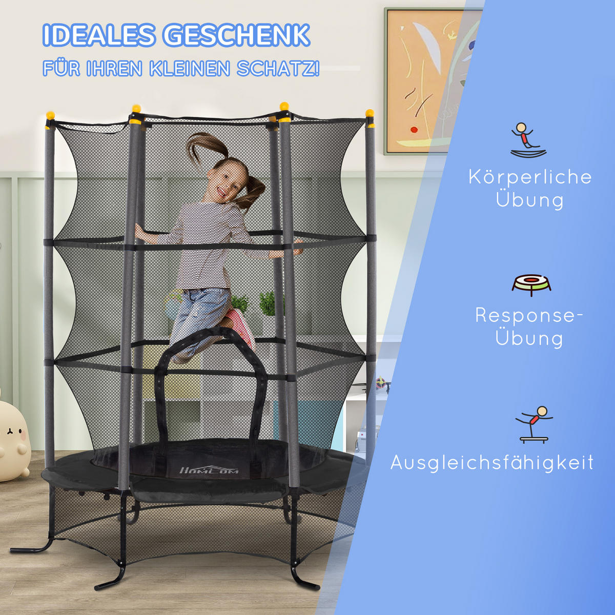 KINDERTRAMPOLIN - Schwarz, Kunststoff/Metall (163/163cm) - HOMCOM