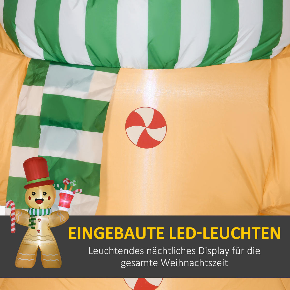 AUFBLASBARER Lebkuchenmann, 235 cm, mit LED-Lichtern - Orange, Kunststoff (75/235/170cm) - HOMCOM