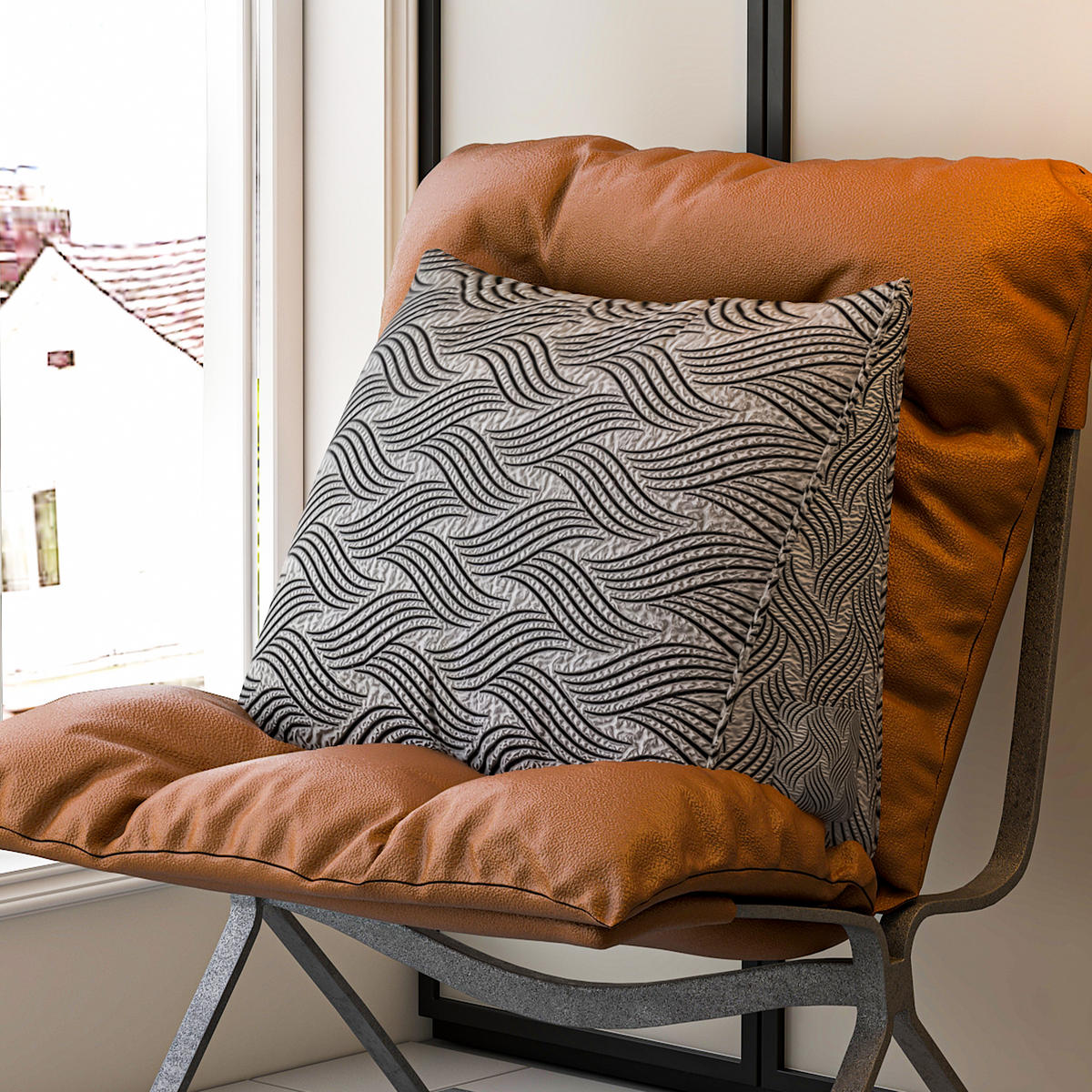 KEILKISSEN schwarz-grau beflockter Crinkle-Stoff 60cm - Schwarz, Textil (21/60cm) - Vercart