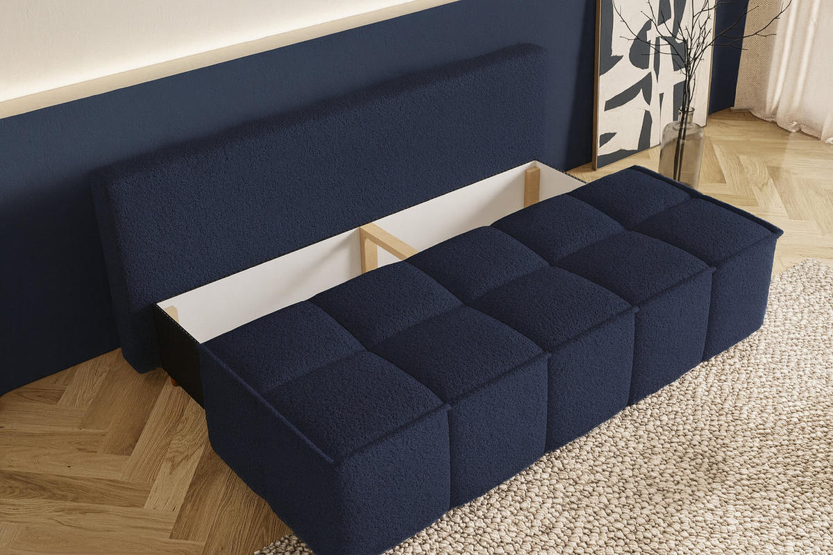 SCHLAFSOFA LORA, Sofa mit Schlaffunktion und Bettkasten, Farbe: Blau, Bouclé-Stoff - Blau, Textil (196/90/85cm) - Sepro Meble