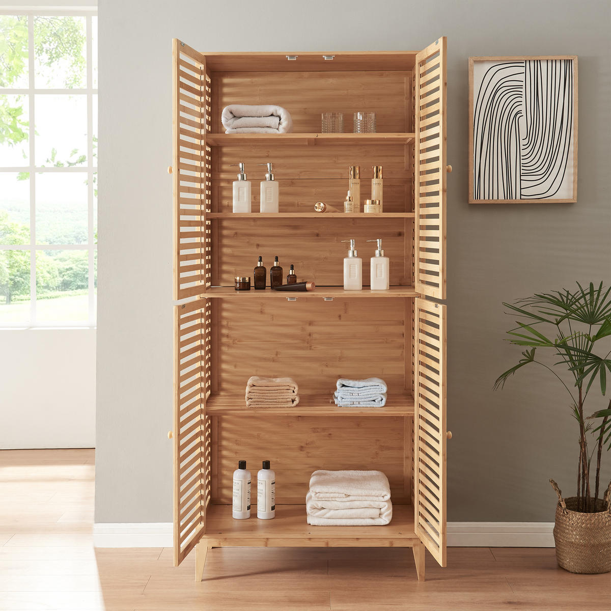 SKŘÍŇ DO KOUPELNY Raurgela - přírodní, dřevo (80/180/40cm) - [en.casa]