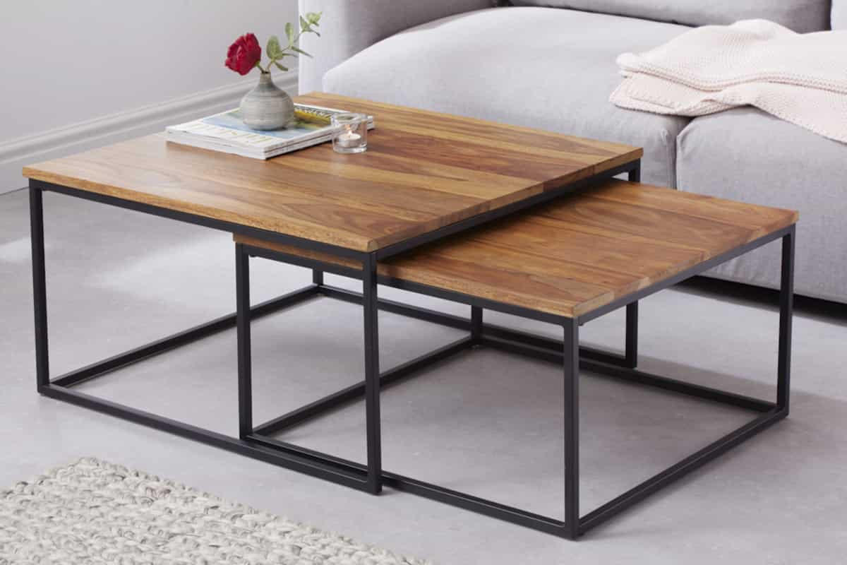 COUCHTISCH ELEMENTS Sheesham rechteckig Natur 75cm - Braun, Holz/Metall (75/75/40cm) - riess-ambiente