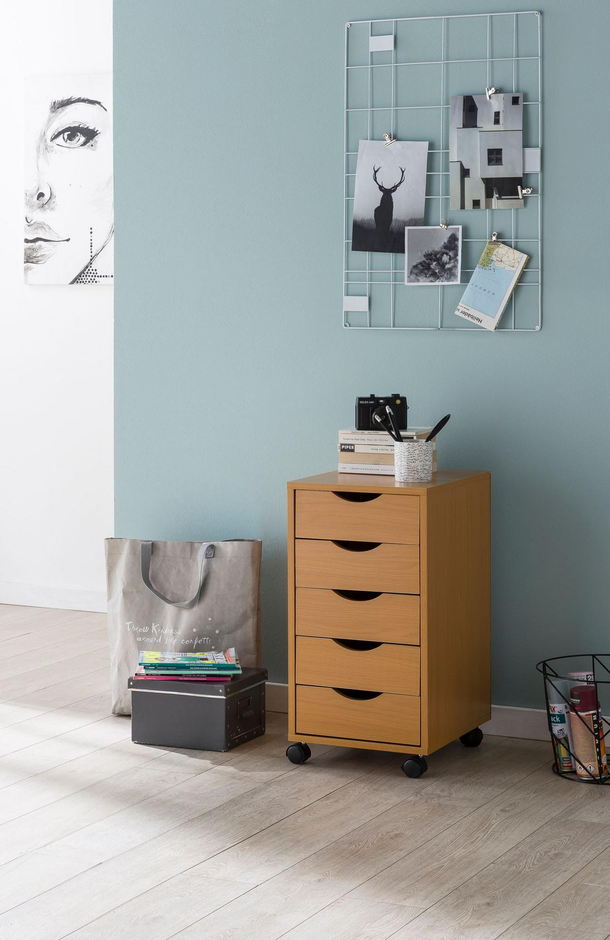 ROLLCONTAINER – Buche, 5 Schubladen, Schreibtischcontainer, Rollen - Schwarz/Braun, Holz/Kunststoff (33/64/38cm) - KADIMA DESIGN