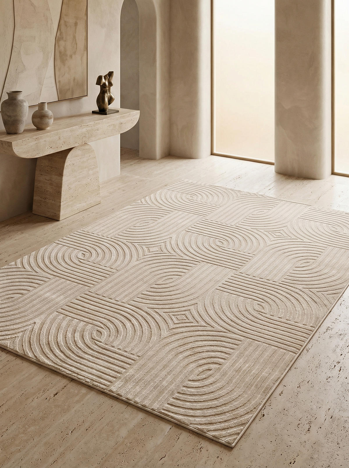 TEPPICH Kurzflor 3D-Struktur Polypropylen Wohnzimmer Beige Rechteckig 200x290 - Beige, Textil (200/290cm) - KADIMA DESIGN