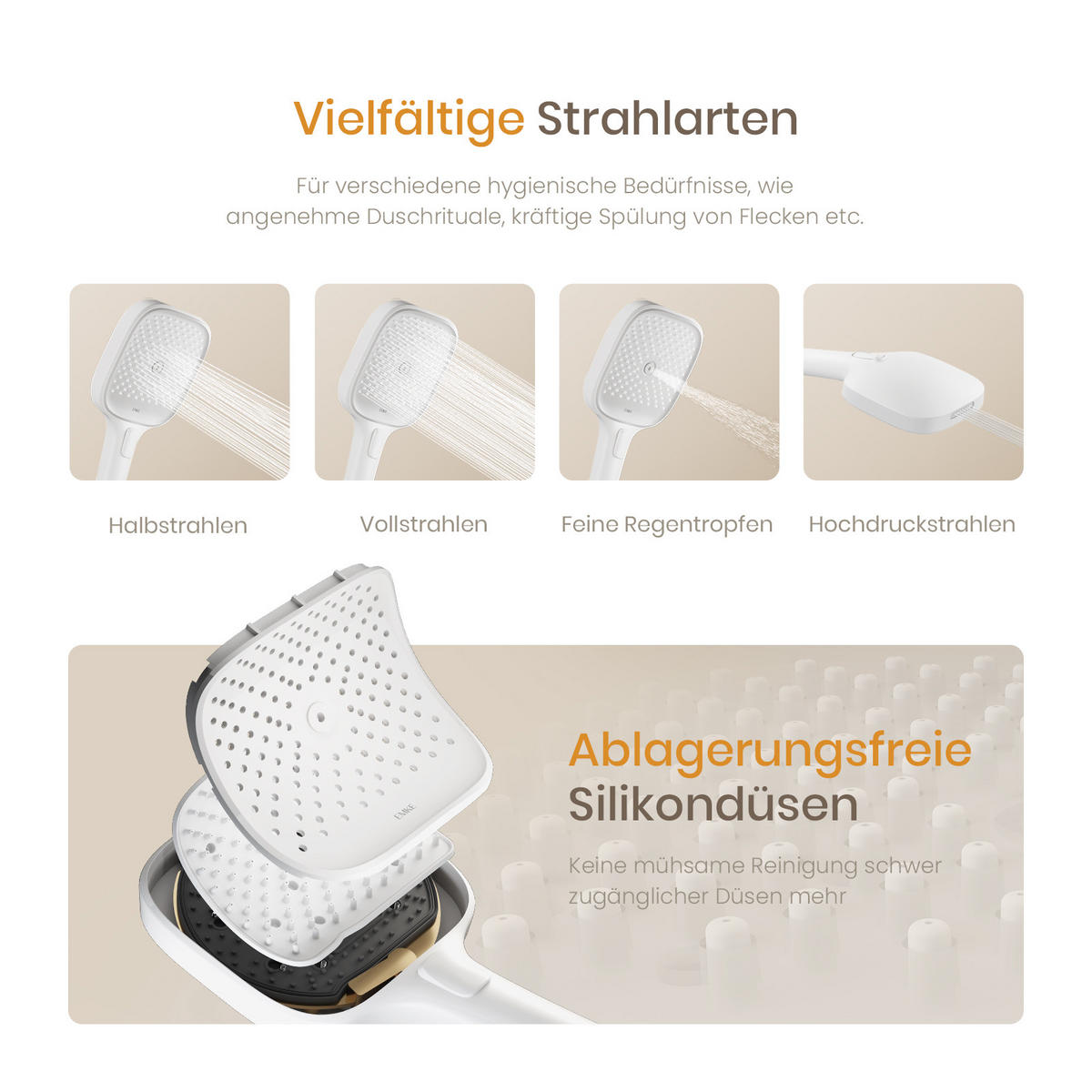 ÜBERKOPFBRAUSESET mit Thermostat Einstellbarer Durchfluss 4-Strahl Mattweiß - Weiß, Metall (40.2/105/57.3cm) - EMKE