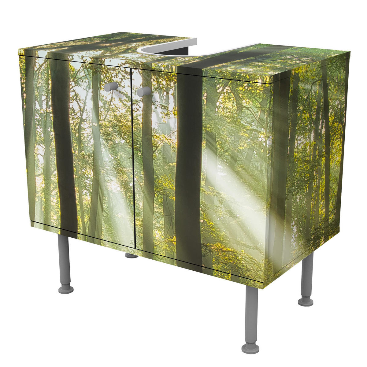 WASCHBECKENUNTERSCHRANK Sonnentag im Wald 60/55/35 cm - Grün, Holzwerkstoff (60/55/35cm) - Bilderwelten
