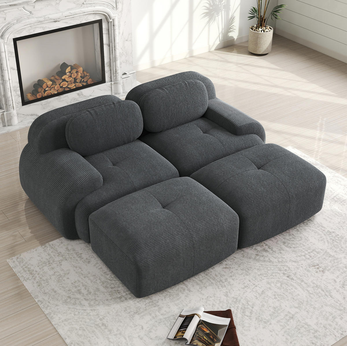 ECKSOFA 208/178/75 cm grau aus Cordstoff modular, rahmenlos und montagefrei - Grau, Textil (178/208cm) - OKWISH
