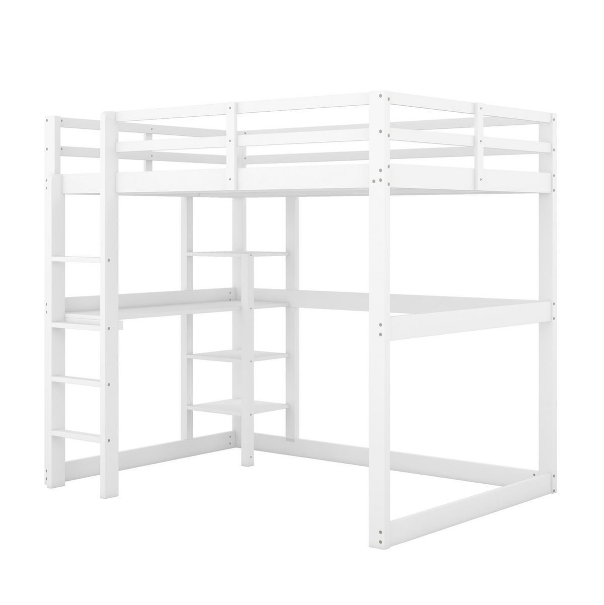 HOCHBETT 140/200 cm aus Kiefer mit Schreibtisch und 4 Ablagefächern Antikweiß - Weiß, Holz (140/200cm) - Modenvie