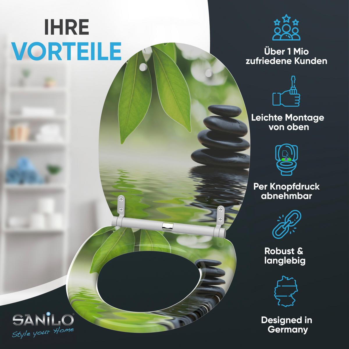 WC-SITZ mit Absenkautomatik & Top Fix Harmony - Grün, Holzwerkstoff (37.7/5.5/48cm) - Sanilo