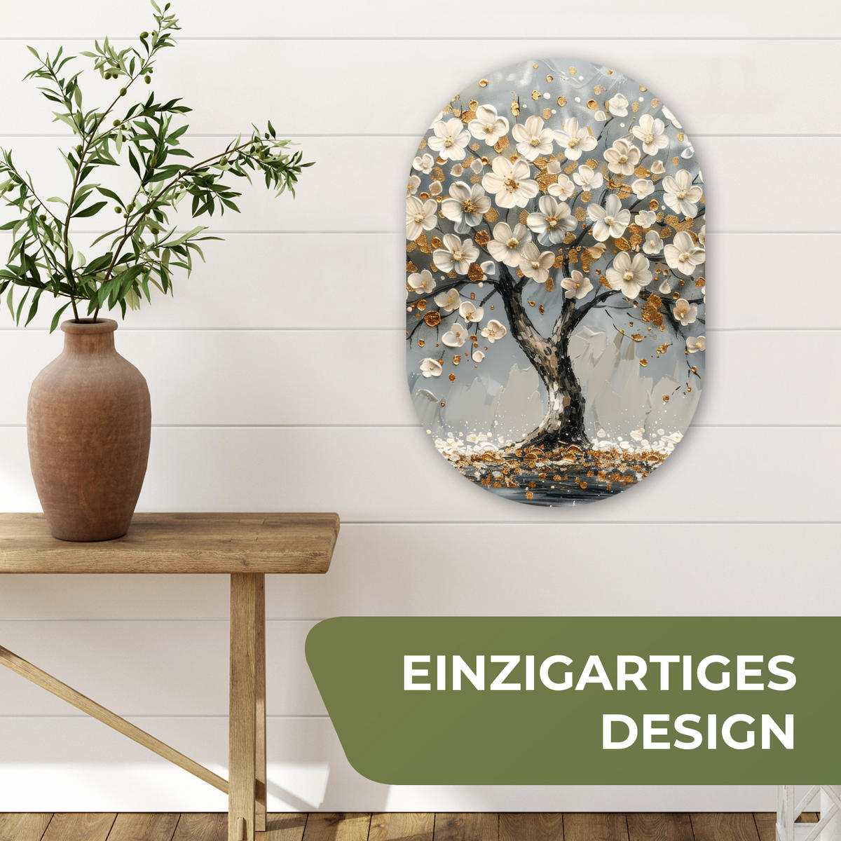 WANDBILD Baum - Gold - Blumen - Abstrakt - Kunst 40x60 cm - Goldfarben, Kunststoff (40/60cm) - MuchoWow