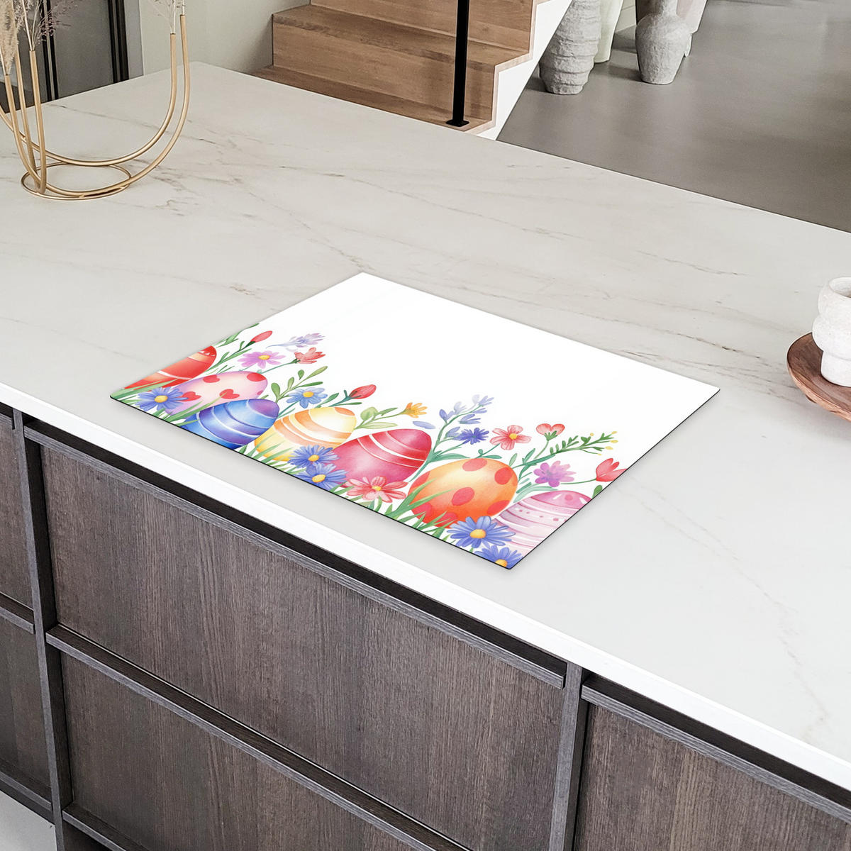 HERDABDECKPLATTE Blumengarten - Bunt - Eier Herdabdeckung Induktionsfeld 70x52 cm - Weiß, Kunststoff (70/52/0.2cm) - MuchoWow