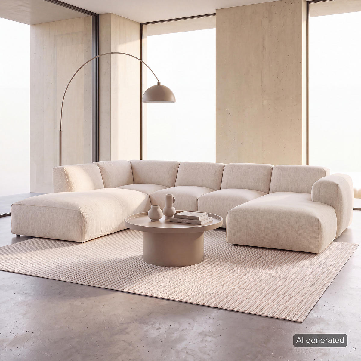 WOHNLANDSCHAFT mit Longchair - Beige/Schwarz, Kunststoff/Textil (325/71/235cm) - home24