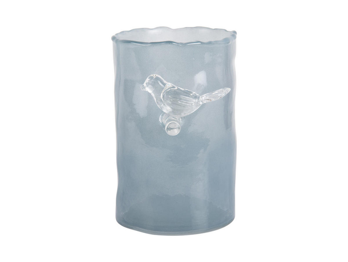 VASE Bird On Branch 9/9/15 cm - Blau, Glas (9.5/15cm) - Present Time