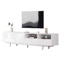 TV-LOWBOARD aus Spanplatte 200x40x51 cm Weiß mit Stauraum, Kabelmanagement und geometrischer Front - Weiß, Holzwerkstoff (200/51/41cm) - Modfu