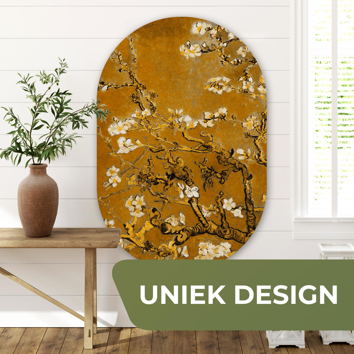 WANDBILD Mandelblüte - Kunst - Van Gogh - Gold Deko Groß 80x120 cm - Wengefarben, Kunststoff (80/120cm) - MuchoWow