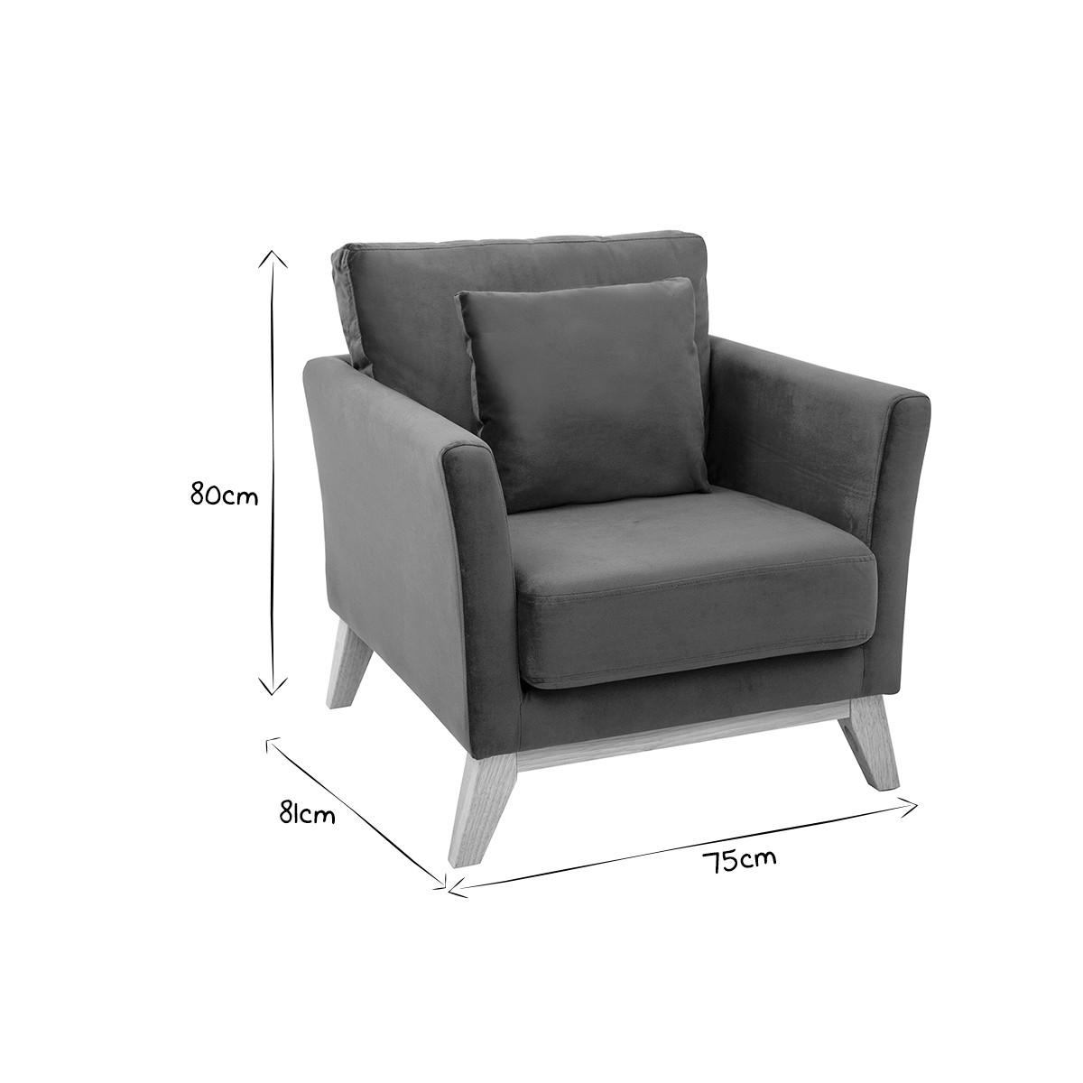 SESSEL abnehmbarer Bezug petrolblau Samt OSLO - Petrol, Kunststoff (80/81/74.5cm) - Miliboo