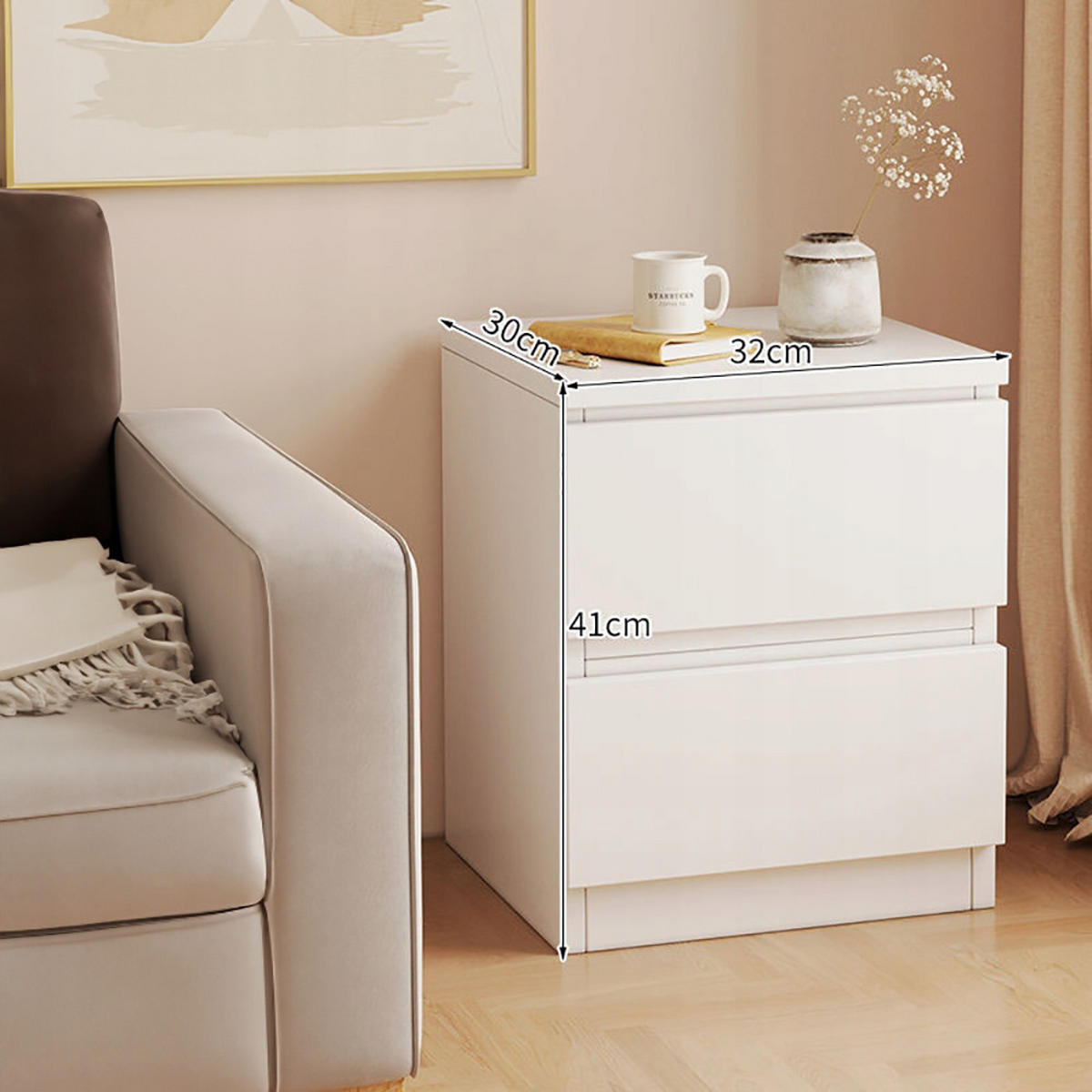 NACHTTISCH , weiß, 40x30x41 - Weiß, Holz (40/41/30cm) - MUVU