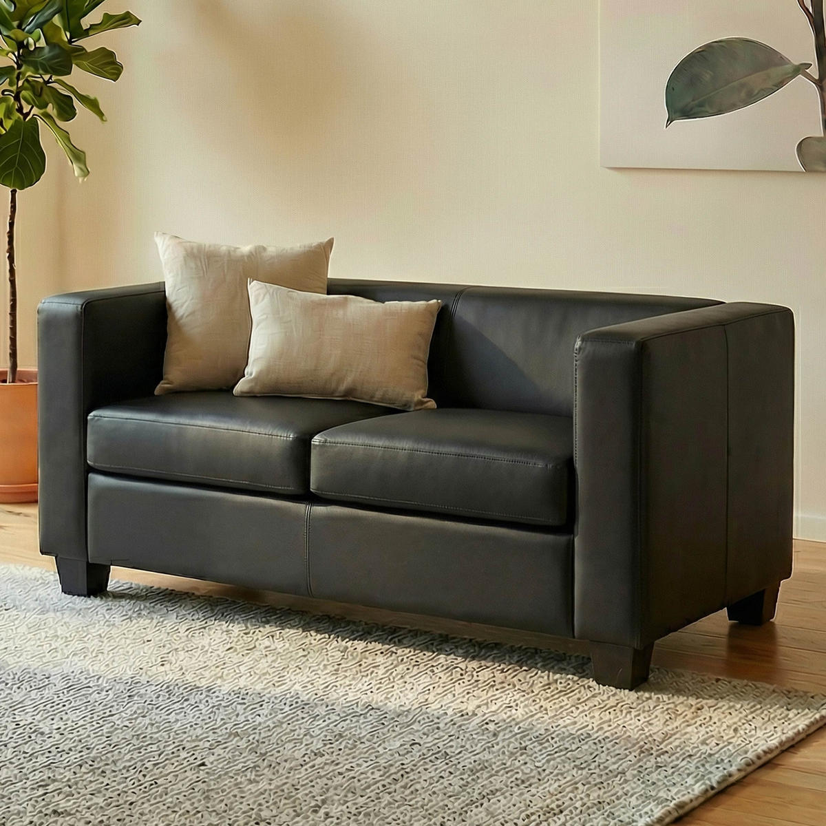 2ER SOFA Schwarz - Schwarz, Textil (137/70/75cm) - MCW