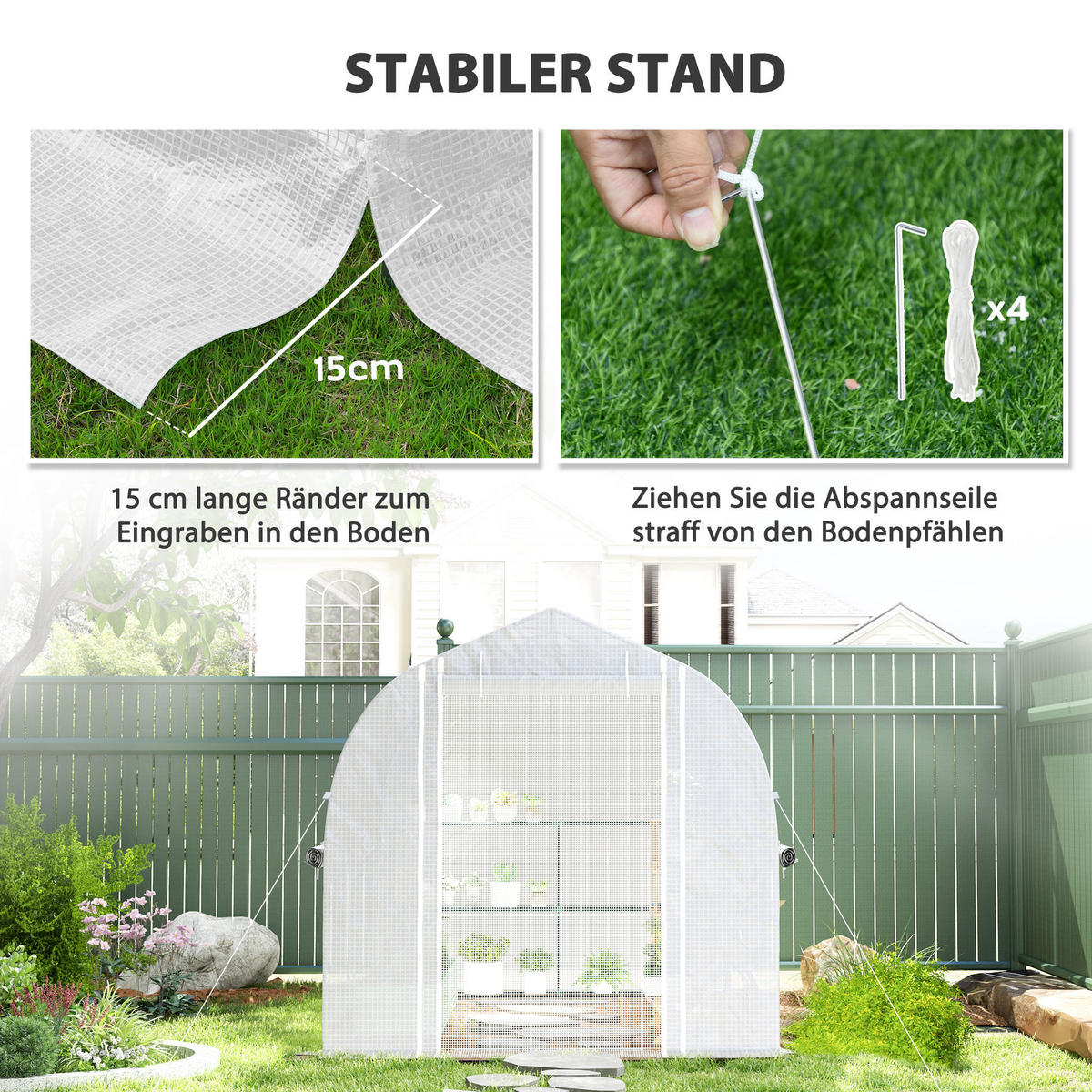 GEWÄCHSHAUS, 300L x 200B x 200H cm - Weiß, Kunststoff/Metall (200/200/300cm) - Outsunny