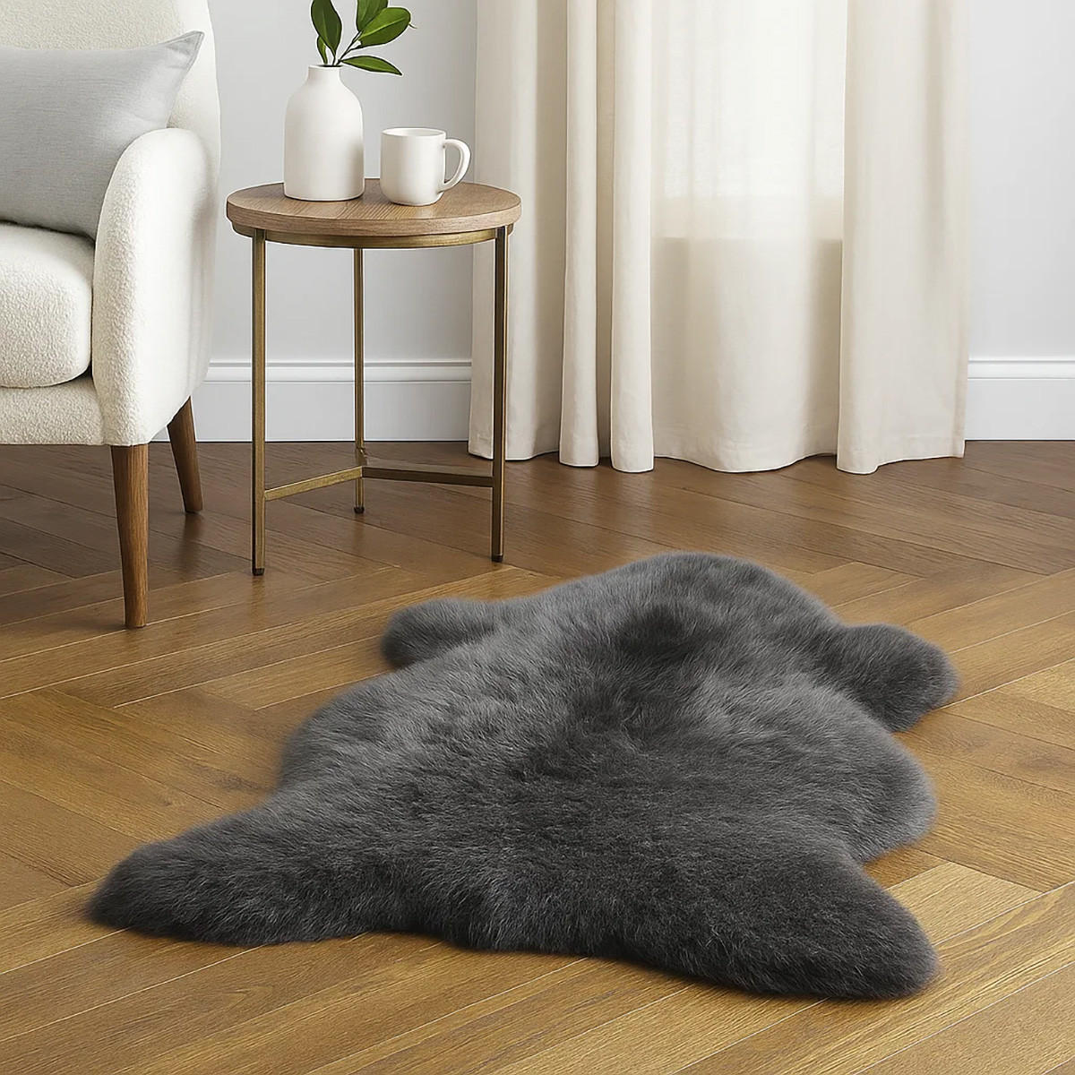 SCHAFFELL Lammfell Dunkelgrau, ca. 130 cm - Dunkelgrau/Grau, Fell (80/130cm) - Provellus