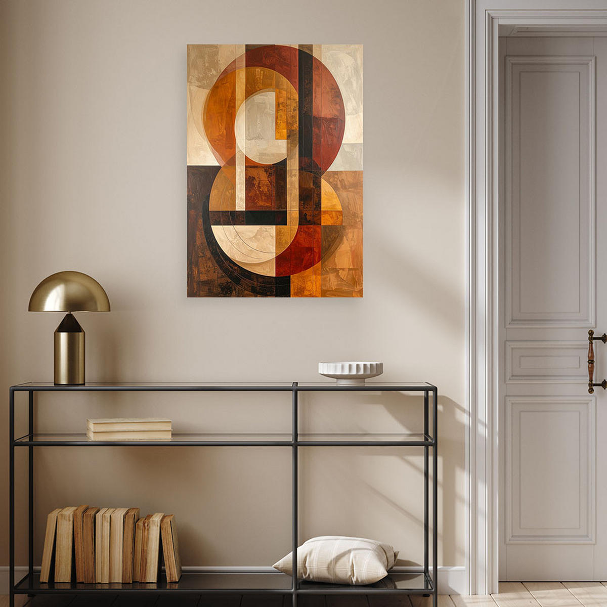 BILD auf Leinwand, Geometrische Komposition mit Kreisen in warmen Brauntönen - Braun, Textil (80/120cm) - Feeby