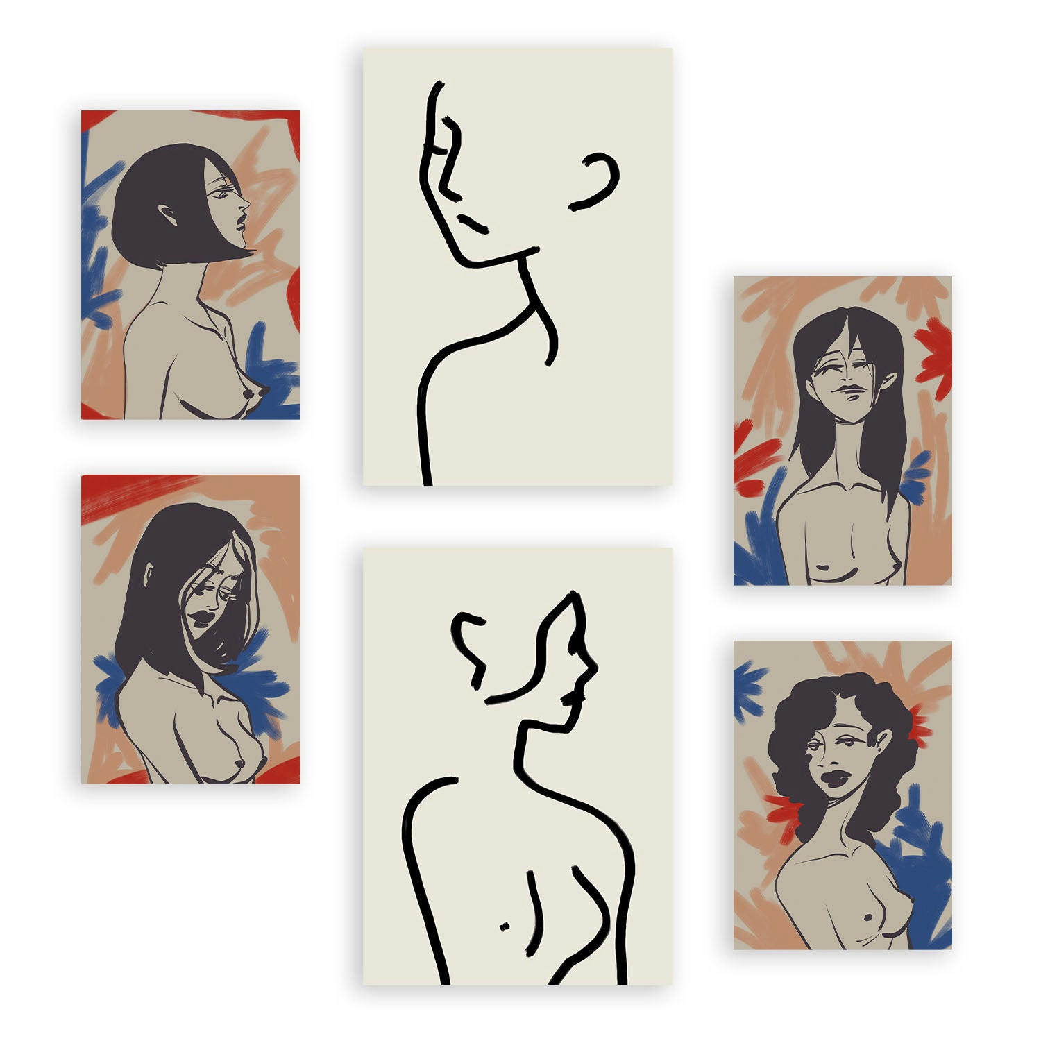 POSTER Set Mit 6 Körperkörper In Weibliche Zusammenfassung A3 & A4 Rahmenlos - Klar, Papier (29/3cm) - Nacnic