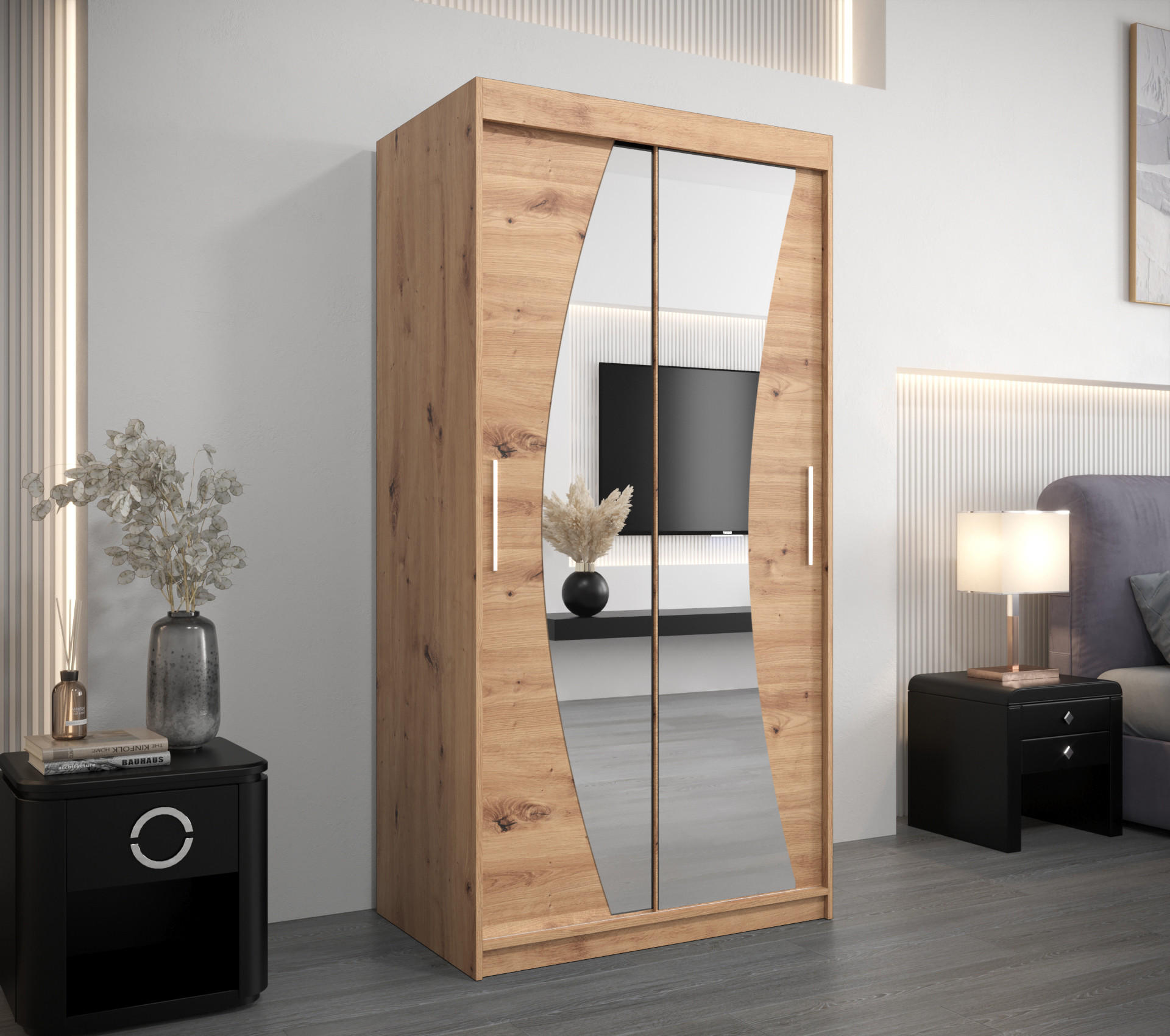 SCHWEBETÜRENSCHRANK 200/100/62 2-türig - Silberfarben/Eiche Artisan, Holz/Kunststoff (100/200/62cm) - MÖBEL KRYSPOL